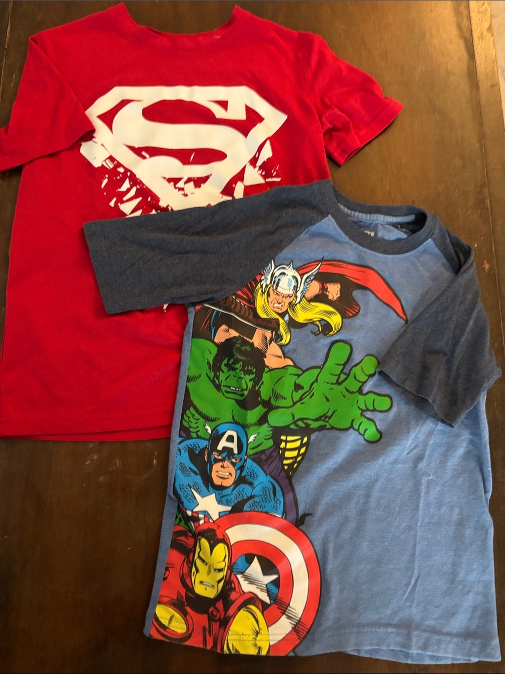 Superman Red Kids Tee & Marvel Blue Avengers Tee